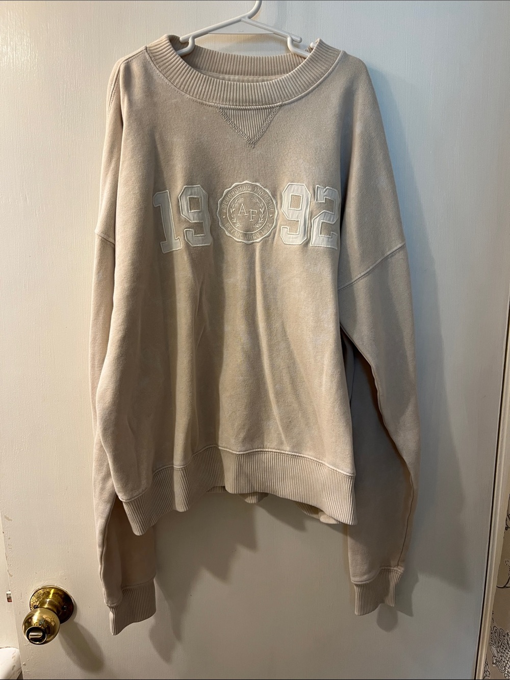 Abercrombie & Fitch Beige 1992 Appliqué Crewneck Sweatshirt